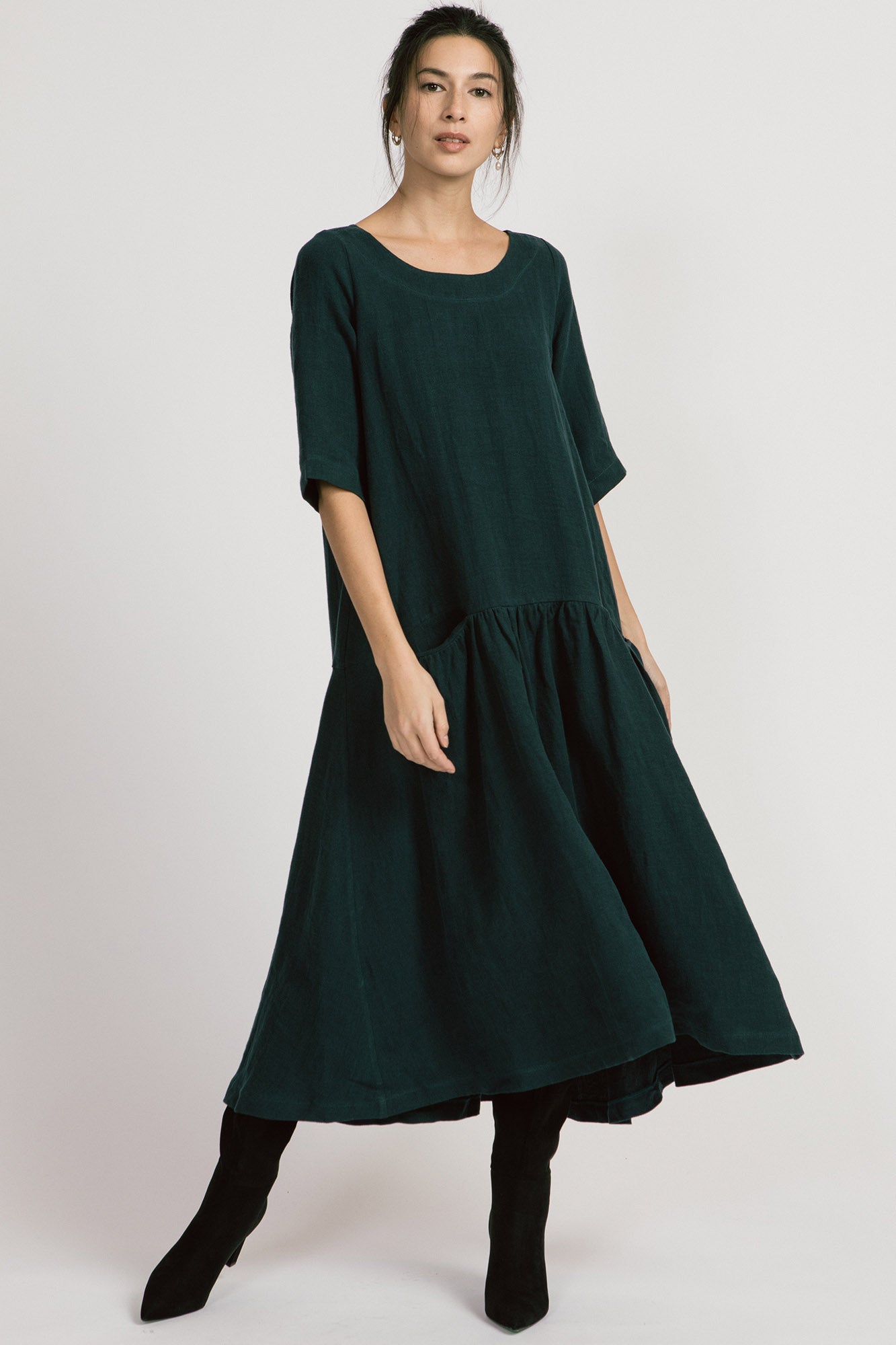 Emerald Green Linen Dress for Women – El Capote